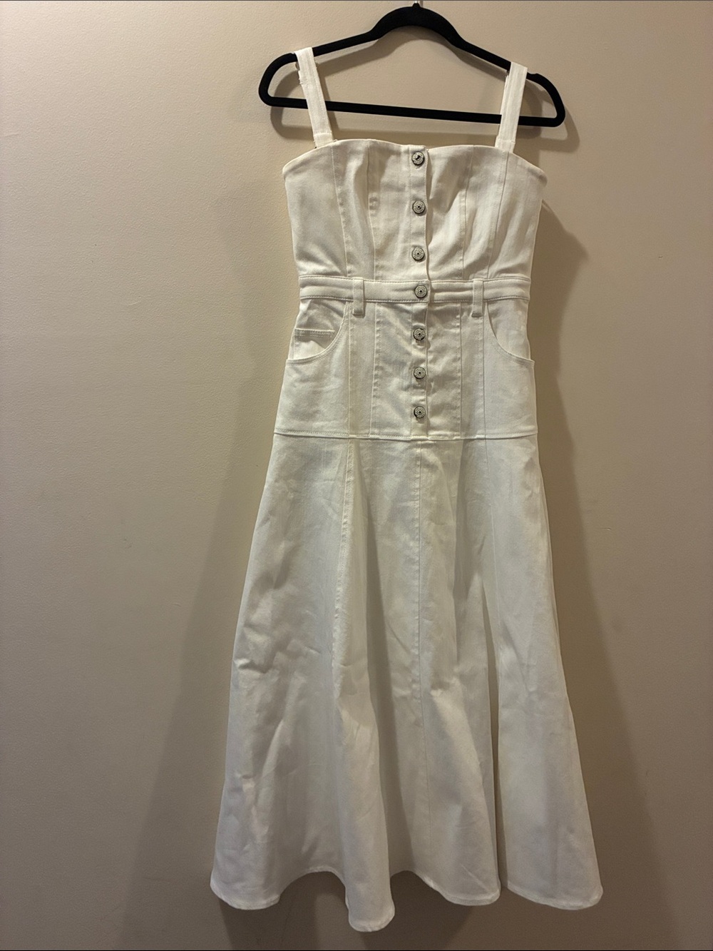Cinq a Sept - White denim Button-Front Midi Dress with removable Straps - size 4